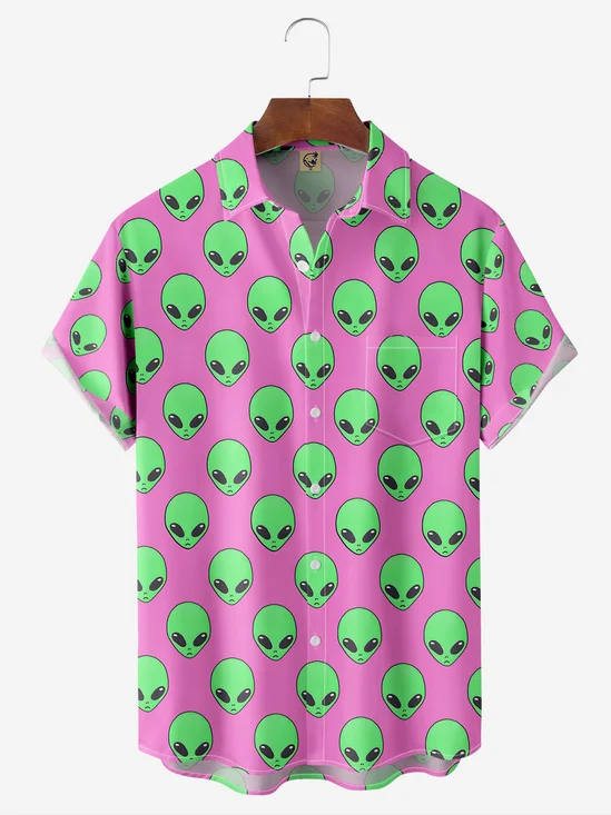 Alien Chest Pocket Short Sleeve Hawaiian Shirt