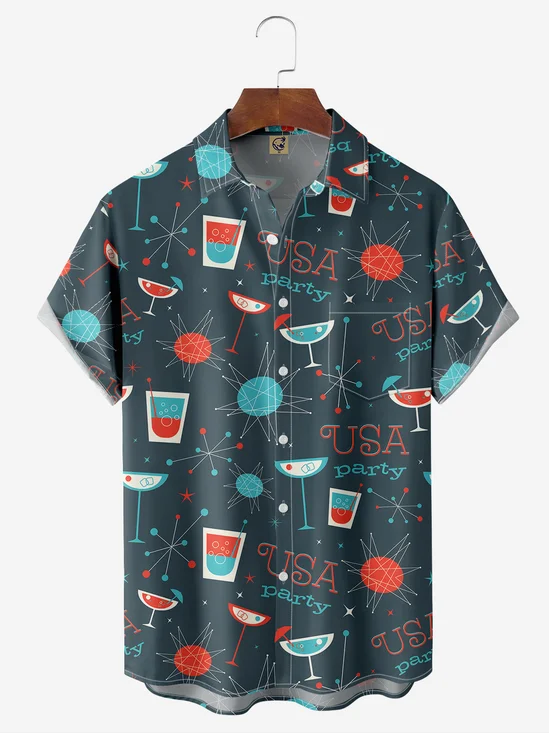 Cocktail Chest Pocket Short Sleeve Casual Shirt