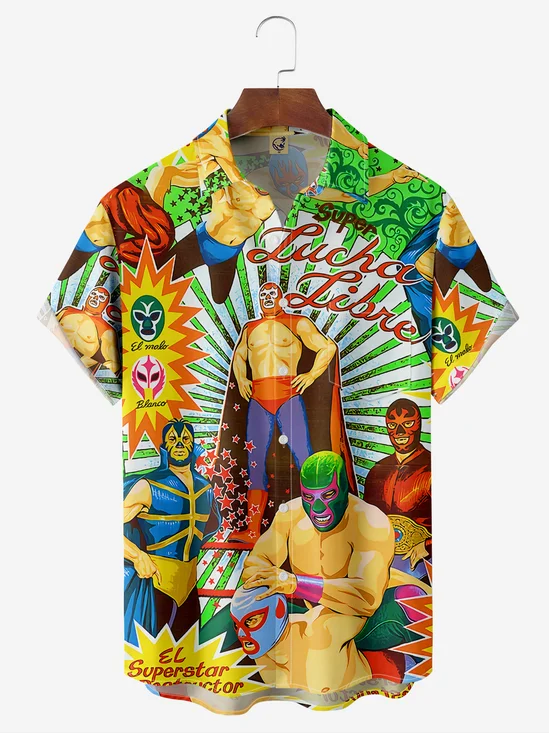 Lucha Libre Chest Pocket Short Sleeve Casual Shirt