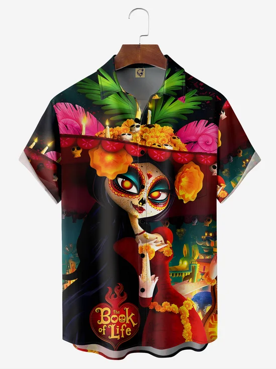 Day of the Dead Chest Pocket Short Sleeve Casual Shirt