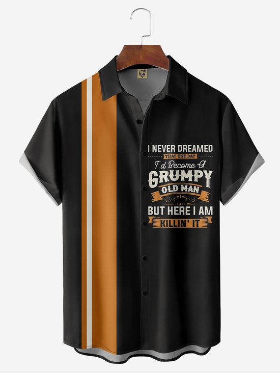 Hardaddy Big Size Grumpy Old Man Chest Pocket Short Sleeve Bowling Shirt