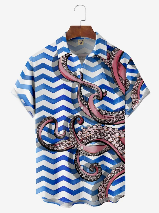 Octopus Chest Pocket Short Sleeve Hawaiian Shirt