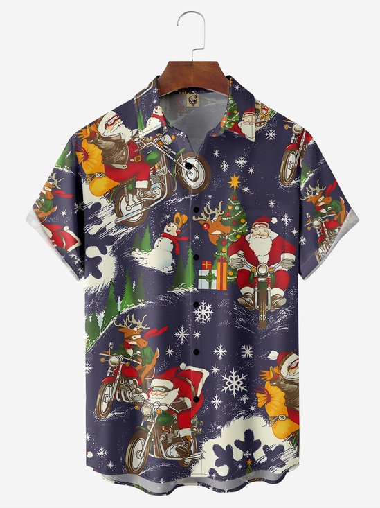 Christmas Chest Pocket Short Sleeve Casual Shirt