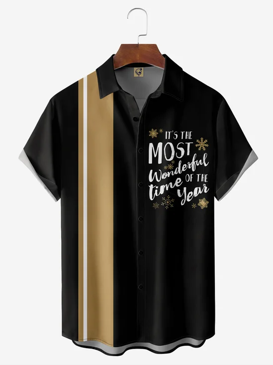Text Chest Pocket Short Sleeve Bowling Shirt