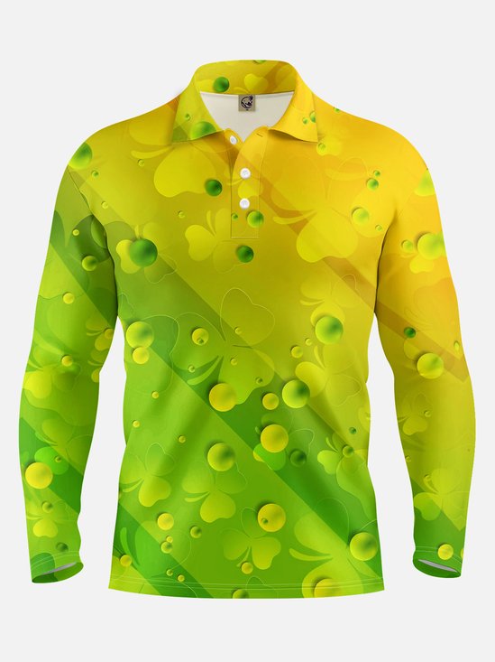 St. Patrick's Day Shamrock Long Sleeve Polo Shirt