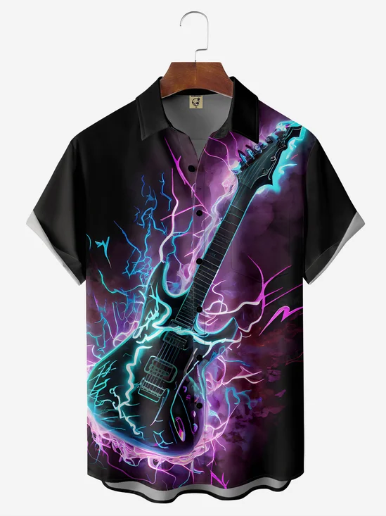 Guitar Chest Pocket Short Sleeve Casual Shirt