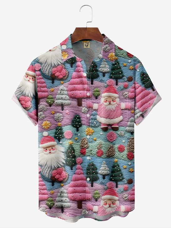 3D Santa Claus Chest Pocket Short Sleeve Casual Shirt