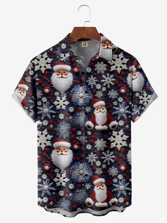 3D Santa Claus Chest Pocket Short Sleeve Casual Shirt