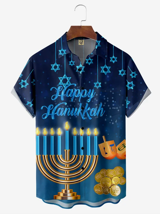 Hanukkah Chest Pocket Short Sleeve Casual Shirt