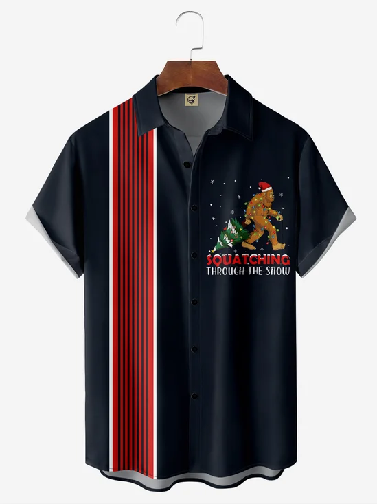 Christmas Chest Pocket Short Sleeve Bowling Shirt