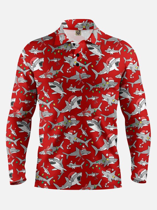 Christmas Shark Lanterns Casual Polo