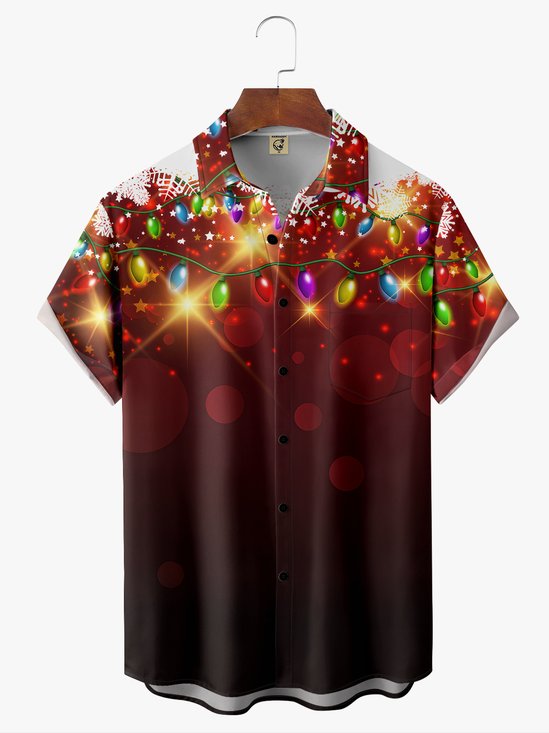 Hardaddy Christmas Chest Pocket Short Sleeve Casual Shirt