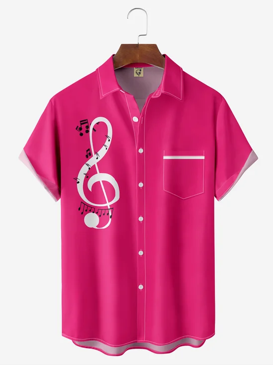 Music Note Chest Pocket Short Sleeve Casual Shirt