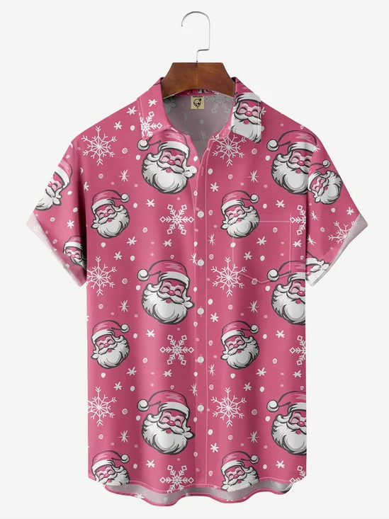 Santa Claus Chest Pocket Short Sleeve Casual Shirt