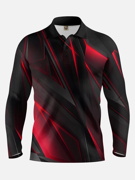 Abstract Geometric Long Sleeve Casual Polo Shirt