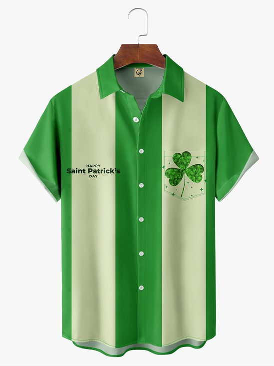 Hardaddy Hawaiian Button Up Shirt for Men Green St. Patrick's Day Lucky Clover Shamrock Regular Fit Short Sleeve Bowling Shirt St Paddy's Day Shirt