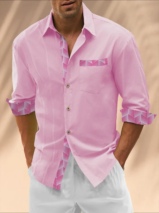 Hardaddy Cotton Contrast Geometric Pattern Casual Shirt