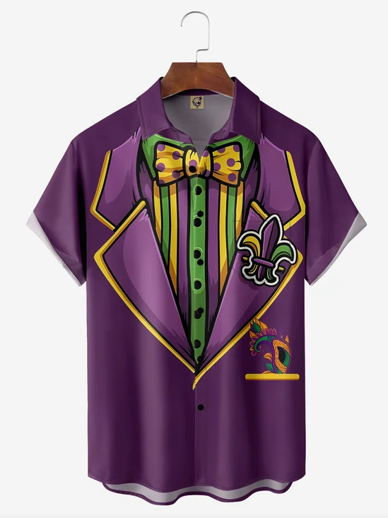 Hardaddy Mardi Gras Chest Pocket Short Sleeve Casual Shirt