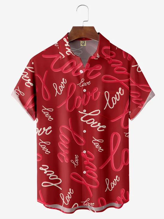 Hardaddy Valentine's Day Love Chest Pocket Short Sleeve Hawaiian Shirt