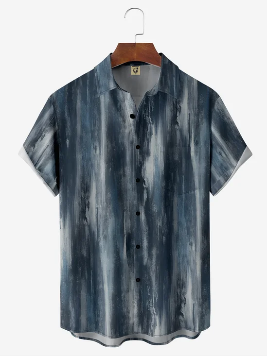 Art Dark Pattern Chest Pocket Short Sleeve Casual Shirt