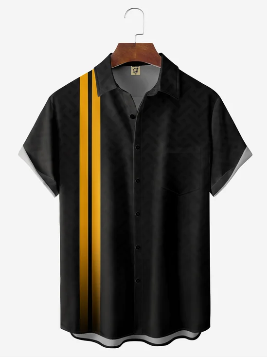 Art Stripe Chest Pocket Short Sleeve Bowling Shirt