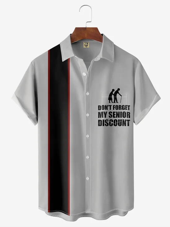 Discount Slogan Chest Pocket Short Sleeve Bowling Shirt