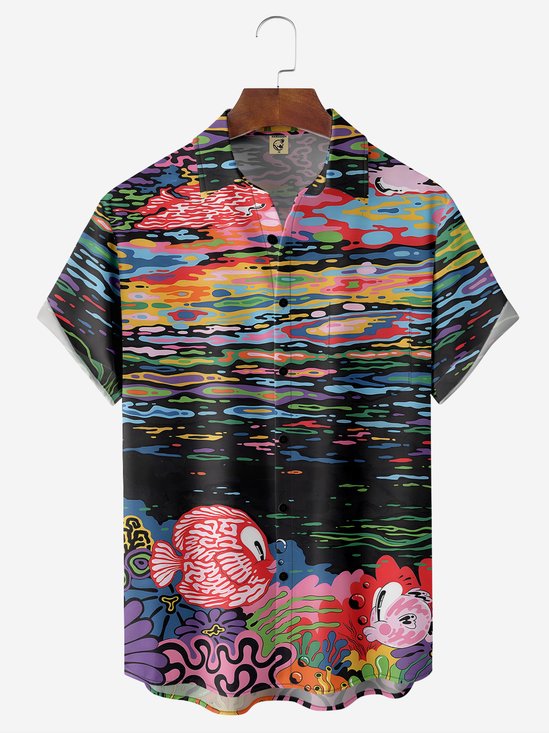 Abstract Print Chest Pocket Short Sleeve Hawaiian Shirt