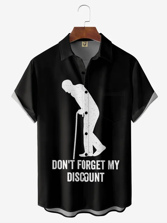 Fun Discount Slogans Chest Pocket Short Sleeve Casual Shirt