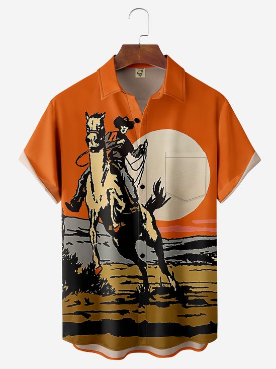 Abstract Chest Pocket Short Sleeve Casual Shirt