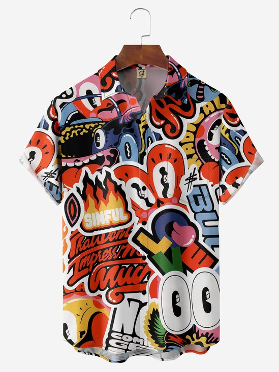 Abstract Print Chest Pocket Short Sleeve Hawaiian Shirt