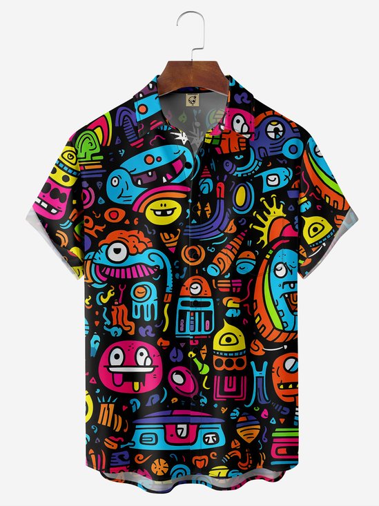 Abstract Chest Pocket Short Sleeve Casual Shirt