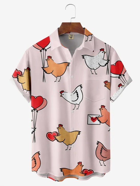 Animal Chicken Chest Bag Short Sleeve Casual Shirt