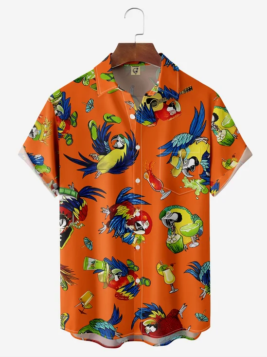 Parrot Chest Pocket Short Sleeve Hawaiian Shirt