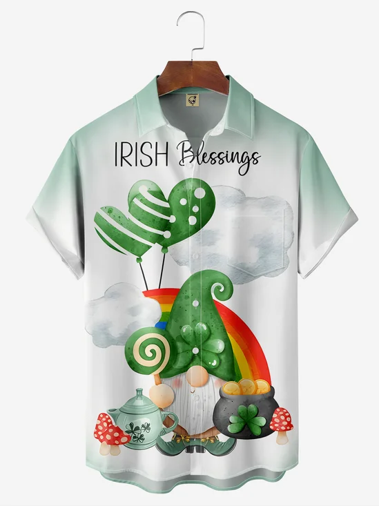 Hardaddy Hawaiian Button Up Shirt for Men Green Irish St. Patrick's Day Lucky Clover Regular Fit Short Sleeve Shirt St Paddy's Day Shirt
