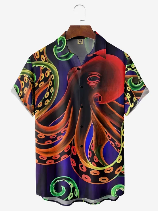 Octopus Chest Pocket Short Sleeve Hawaiian Shirt