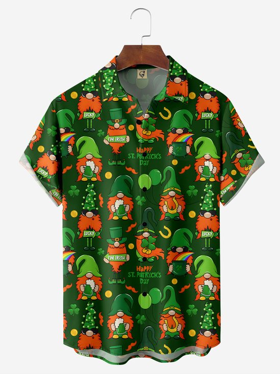 Hardaddy Hawaiian Button Up Shirt for Men Green Irish St. Patrick's Day Lucky Clover Gold Coins Regular Fit Short Sleeve Shirt St Paddy's Day Shirt