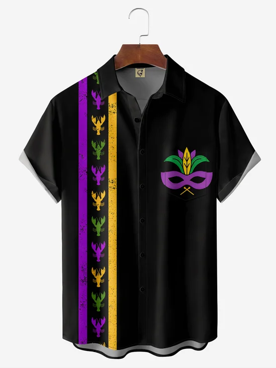 Hardaddy Mardi Gras Chest Pocket Short Sleeve Casual Shirt