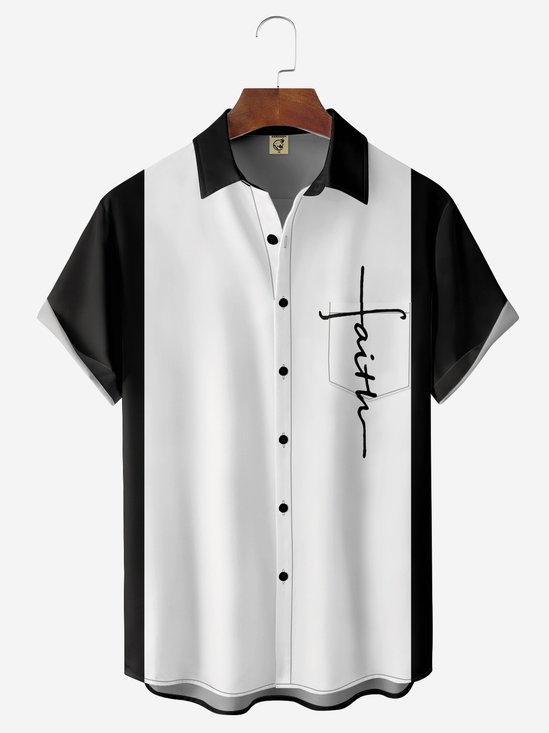 Hardaddy Mens Crucifix Print Casual Breathable Short Sleeve Bowling Shirt