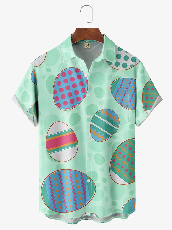 Hardaddy Easter Eggs Chest Pocket Green Regular Fit Short Sleeve Casual Shirt