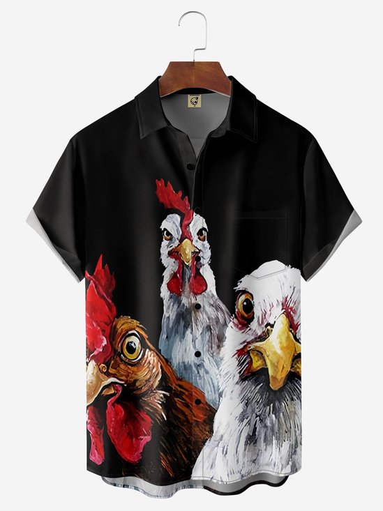 Hardaddy Rooster Chest Pocket Short Sleeve Casual Shirt