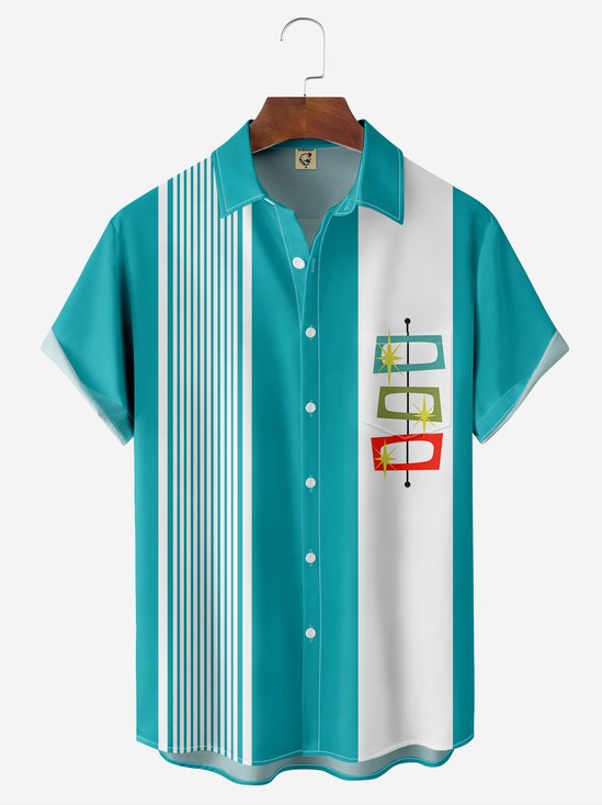 Hardaddy Men's Geometric Print Casual Breathable Hawaiian Short Sleeve Shirt