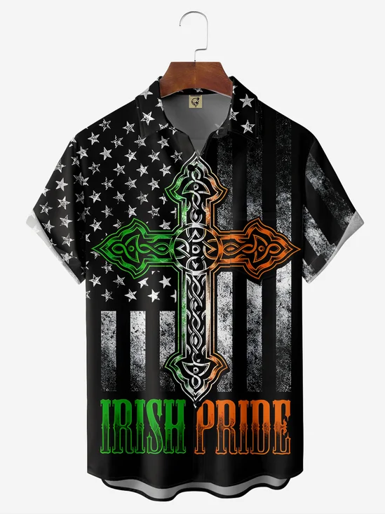 Hardaddy Hawaiian Button Up Shirt for Men St. Patrick's Day American Flag Regular Fit Short Sleeve Shirt St Paddy's Day Shirt