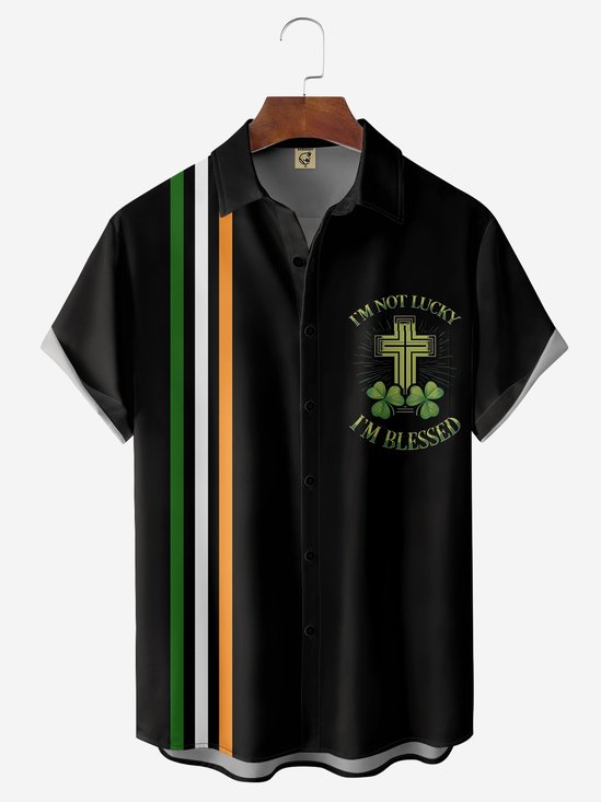Hardaddy Hawaiian Button Up Shirt for Men Black St. Patrick's Day Lucky Clover Regular Fit Short Sleeve Shirt St Paddy's Day Shirt