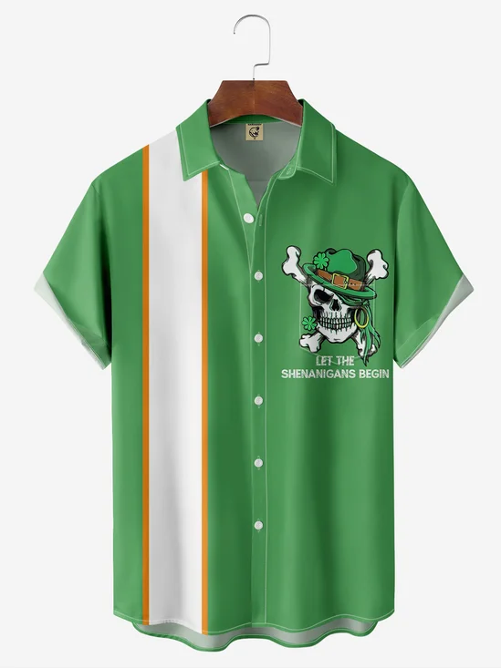 Clover Skull Chest Pocket Short Sleeve Bowling Shirt