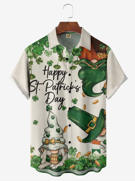 St. Patrick Gnomes Chest Pocket Short Sleeve Casual Shirt