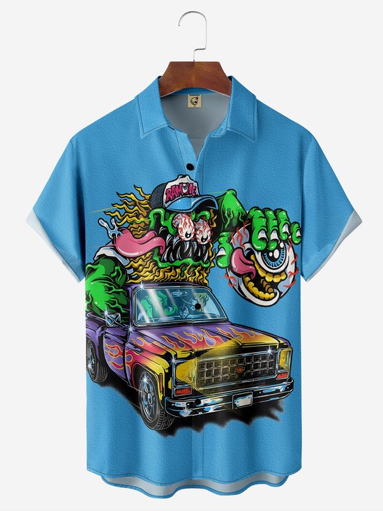 Abstract Print Chest Pocket Short Sleeve Hawaiian Shirt