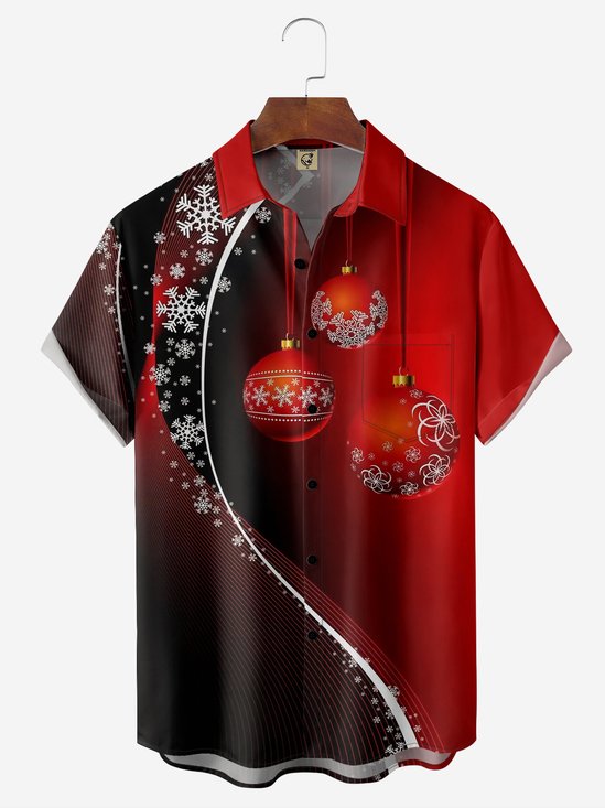 Hardaddy Christmas Decoration Chest Pocket Short Sleeve Shirt