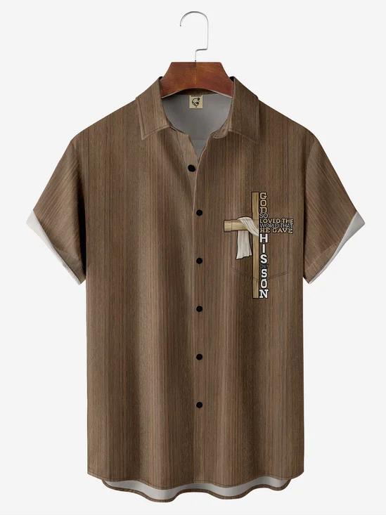 Easter Chest Pocket Short Sleeve Casual Shirt