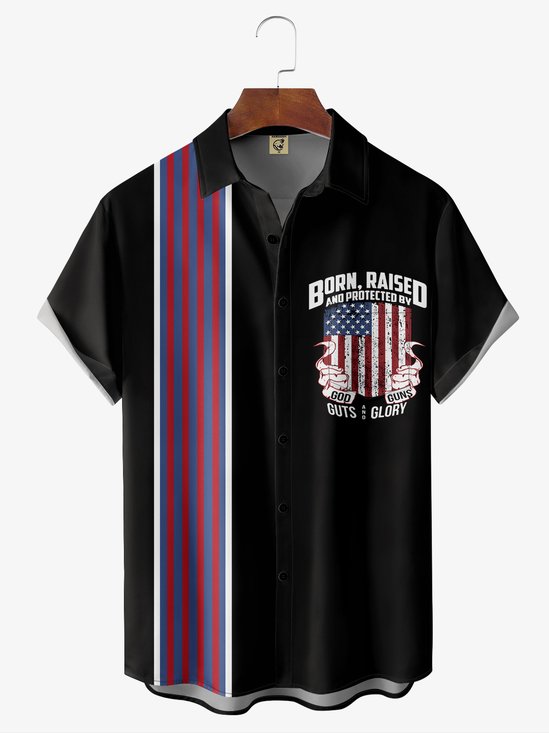 Hardaddy American Flag Chest Pocket Short Sleeve Bowling Shirt