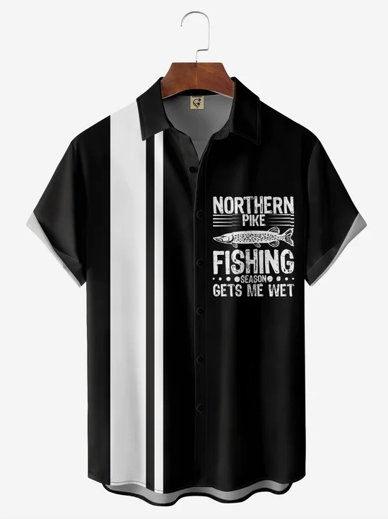 Fishing Chest Pocket Short Sleeve Bowling Shirt